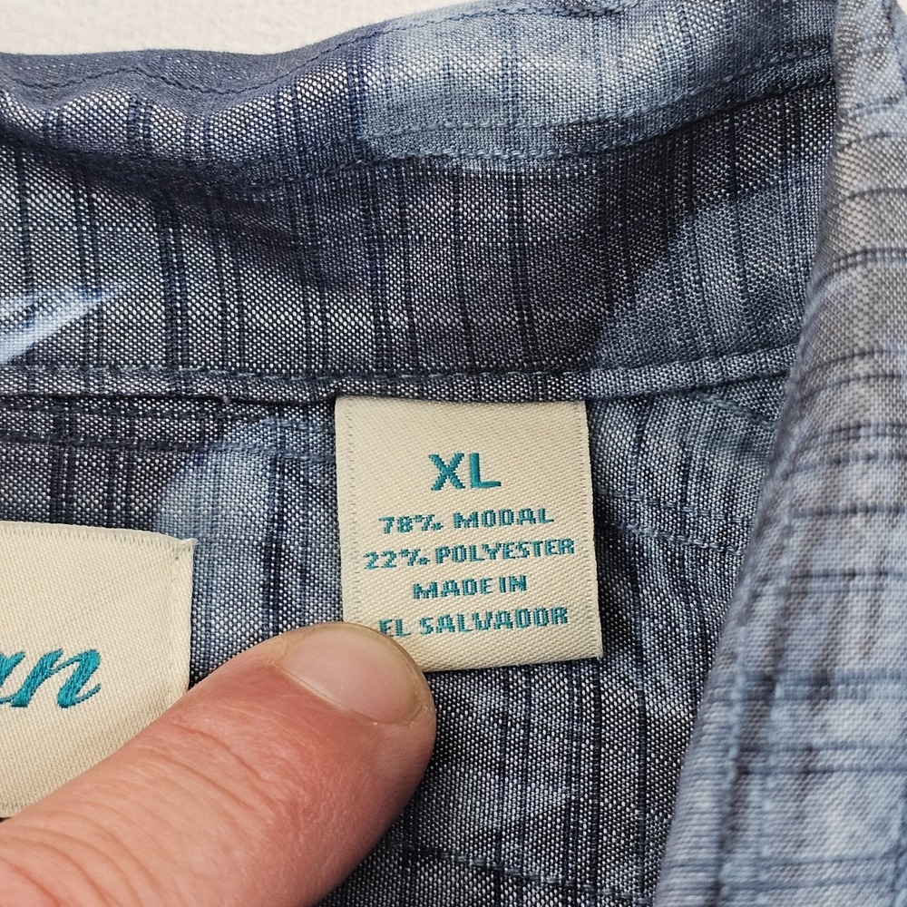 Caribbean Blue Floral Print Short Sleeve Modal Polyester Button-Up Shirt Mens XL - Picture 5 of 8